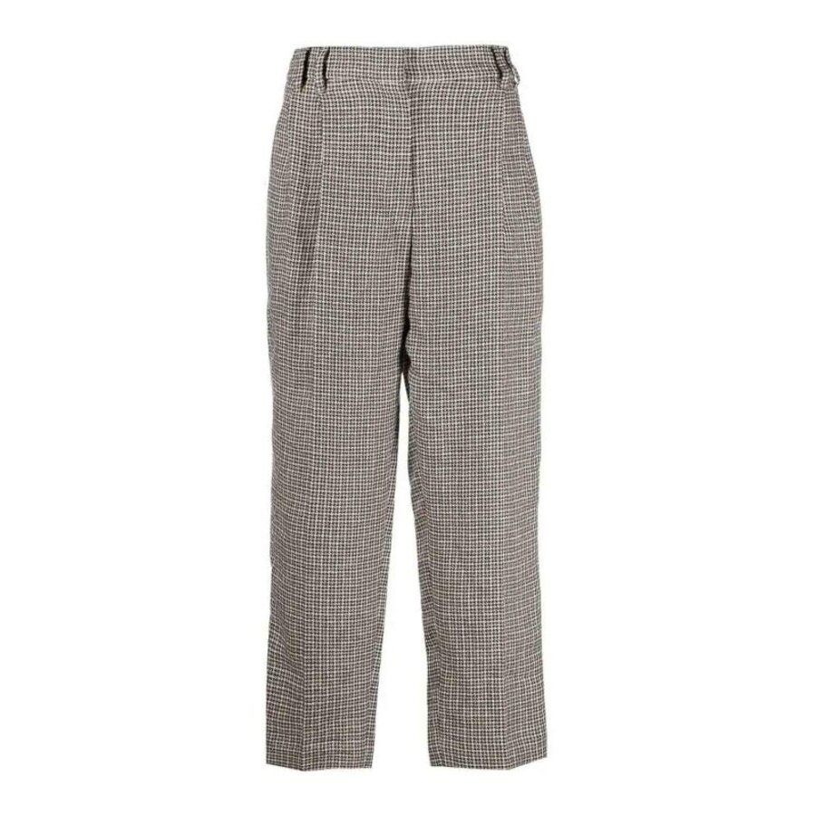 Brunello Cucinelli Women's Beige Houndstooth Wide-Leg Trousers