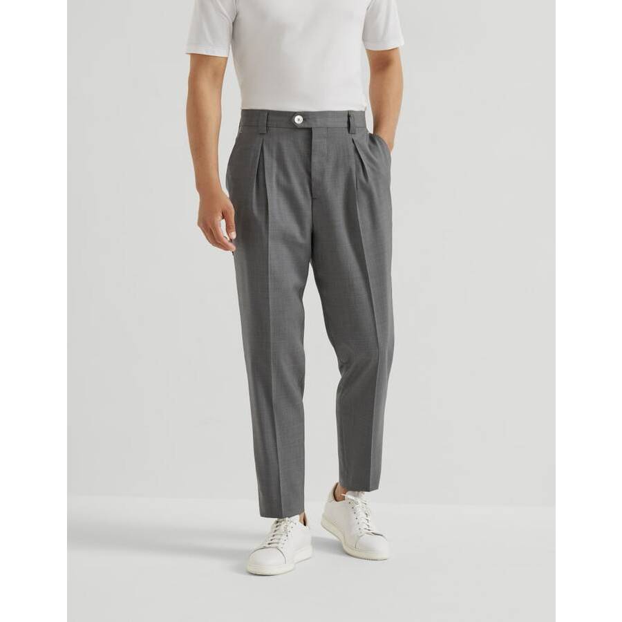 Brunello Cucinelli Men's Medium Grey Wool Pleated Trousers