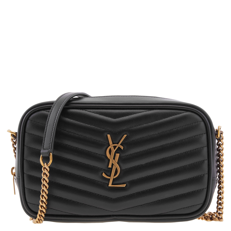 Saint Laurent Black Leather Mini Lou Crossbody Bag
