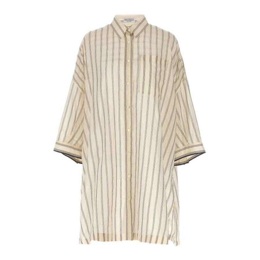 Brunello Cucinelli Beige Silk Blend Oversized Shirt
