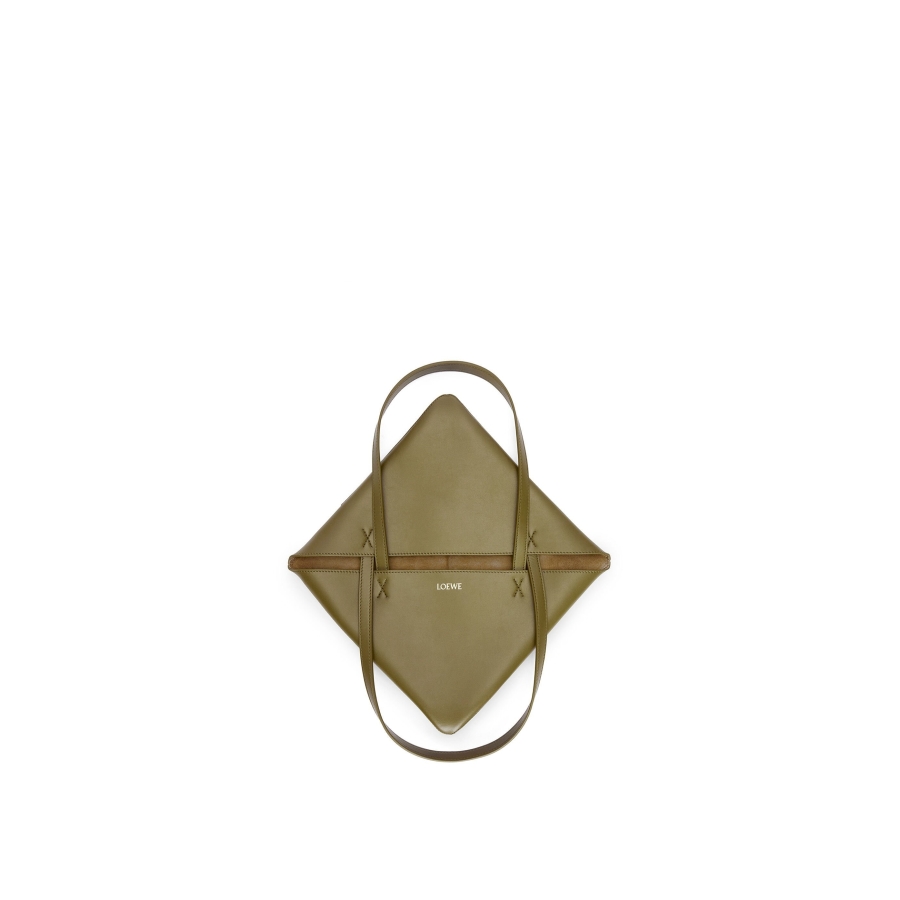 Loewe Shiny Calfskin Puzzle Fold Tote - Olive/Abyss Blue