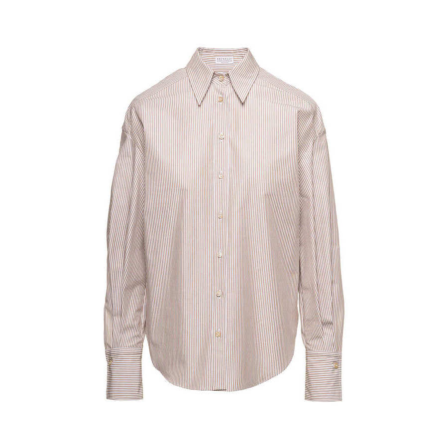 Brunello Cucinelli Womens Beige Striped Oversized Shirt