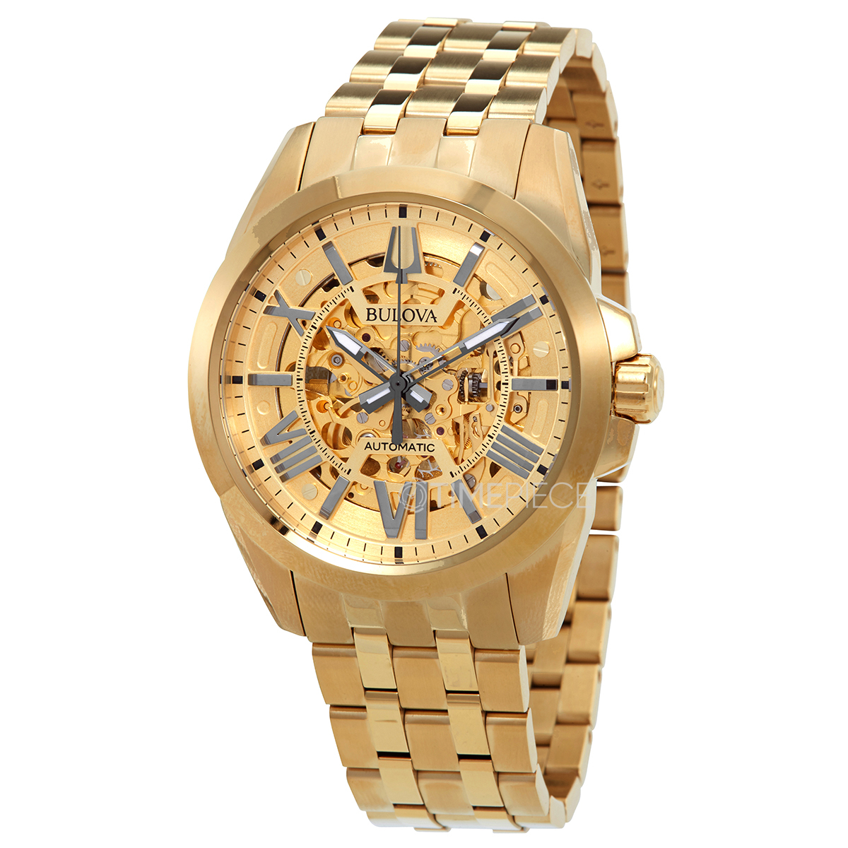 Bulova Shutton Automatic Gold Skeleton Dial Mens Watch 97A162