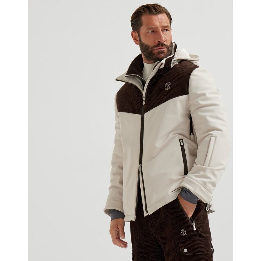 Brunello Cucinelli Men's Off White And Brown Colorblock Jacket