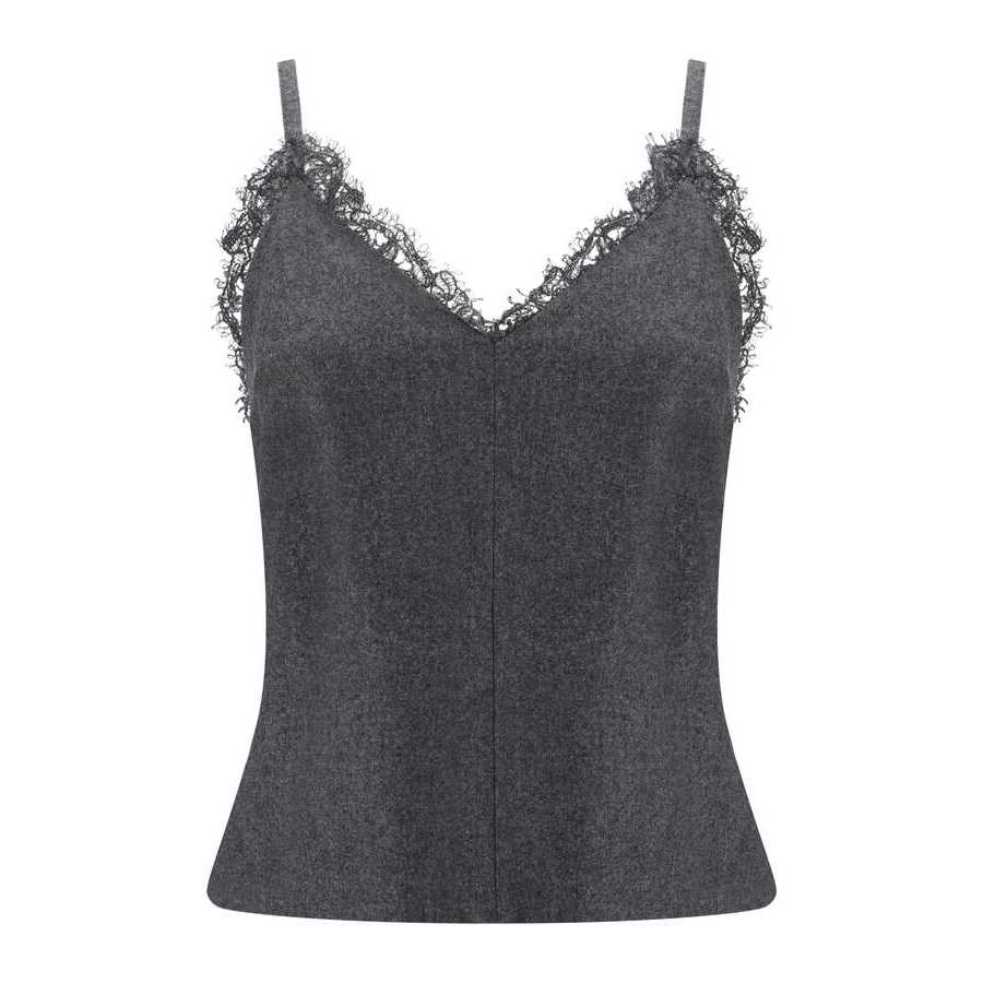 Brunello Cucinelli Dark Grey Camisole With Lace Trim