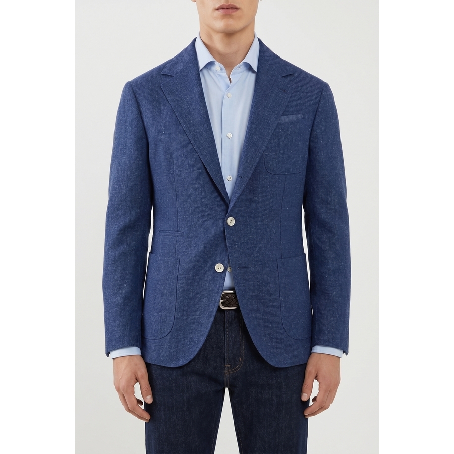 Brunello Cucinelli Blue Linen Wool Blazer