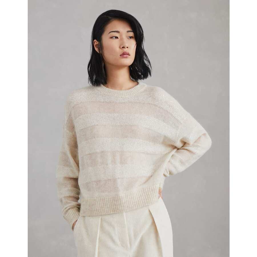 Brunello Cucinelli Women's Seashell Wool Mohair Striped Sweater