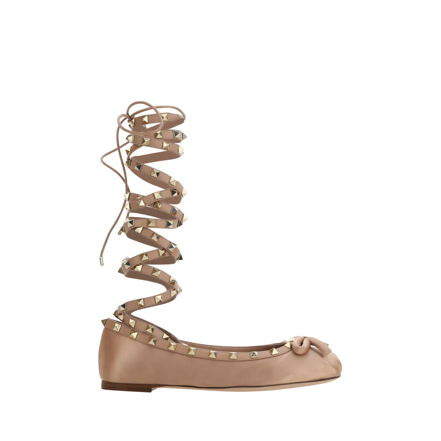 Valentino Garavani Rockstud Satin Ballerina Shoes