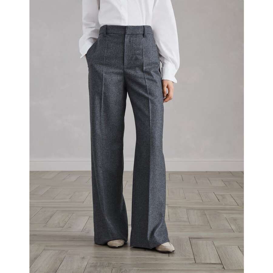 Brunello Cucinelli Women's Dark Grey Wool Wide Leg Trousers