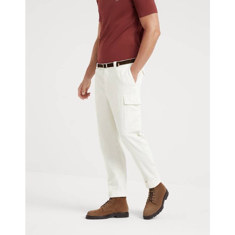 Brunello Cucinelli Mens Off White Cotton Cargo Trousers
