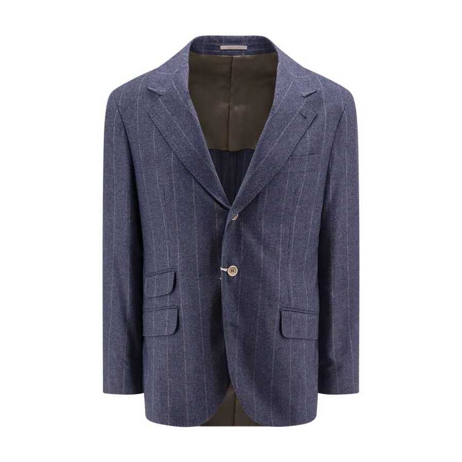 Brunello Cucinelli Wool, Silk & Cashmere Pinstripe Blazer — Gray