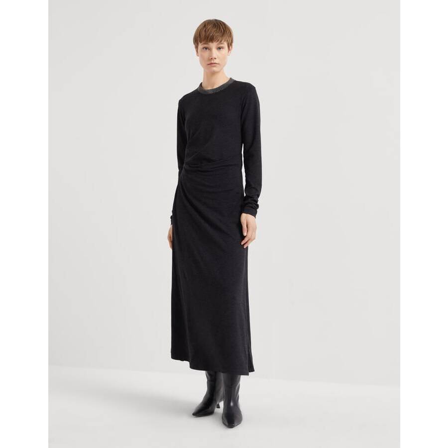 Brunello Cucinelli Womens Mine Black Wool Blend Long Sleeve Dress