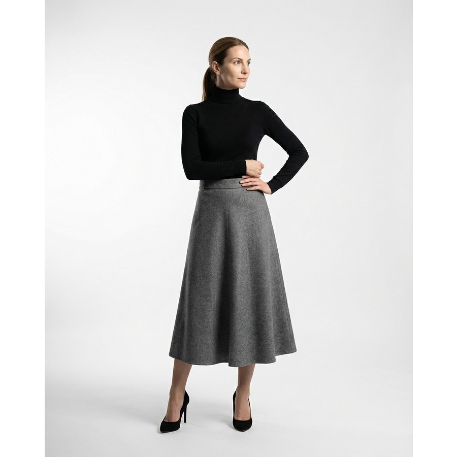 Brunello Cucinelli Medium Grey Virgin Wool Midi Skirt