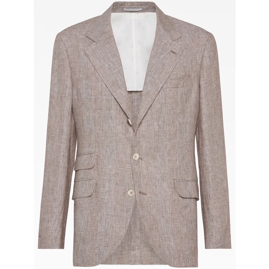 Brunello Cucinelli Grey Linen Check Blazer