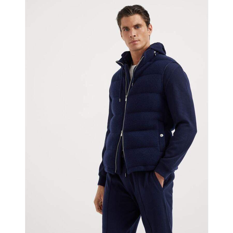 Brunello Cucinelli Quilted Wool Hybrid Down Jacket — Navy