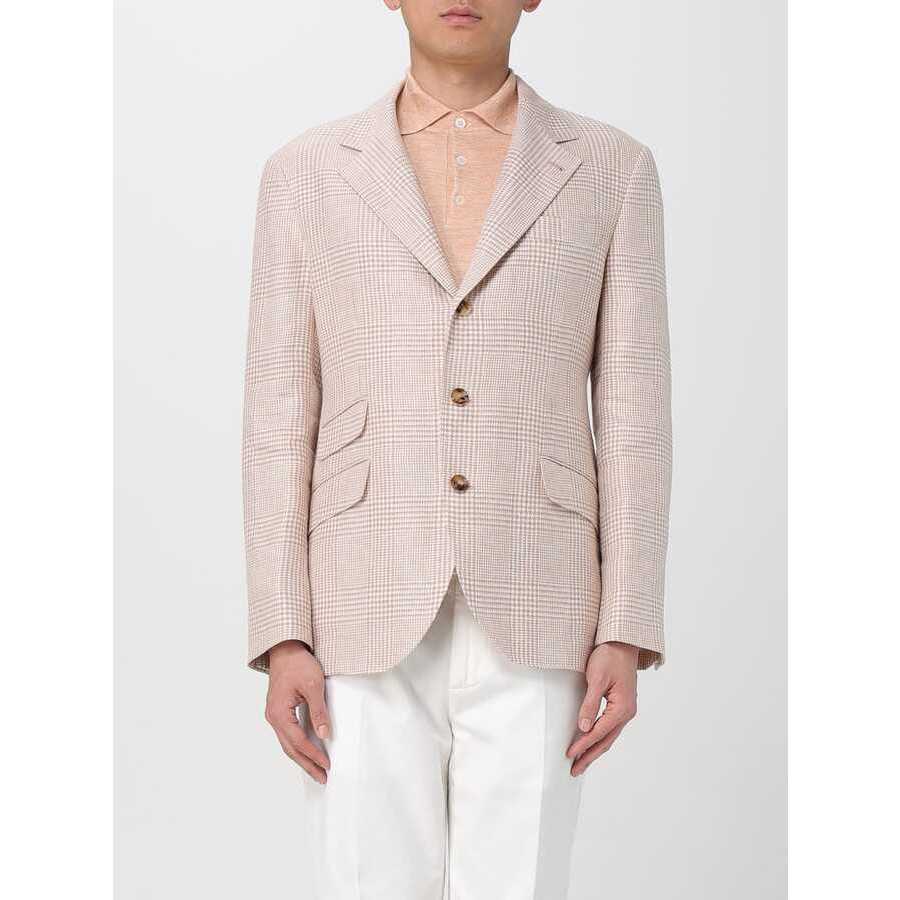 Brunello Cucinelli Papaya Linen Wool Plaid Blazer