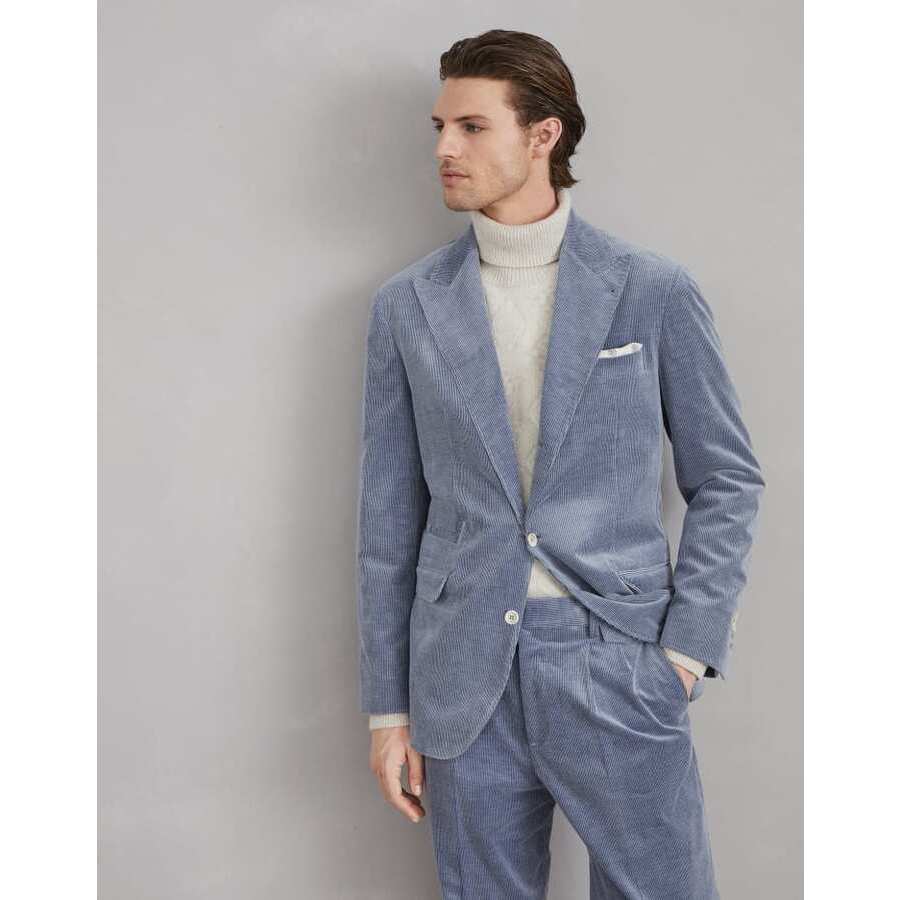 Brunello Cucinelli Men's Denim Cotton Wool Blend Blazer