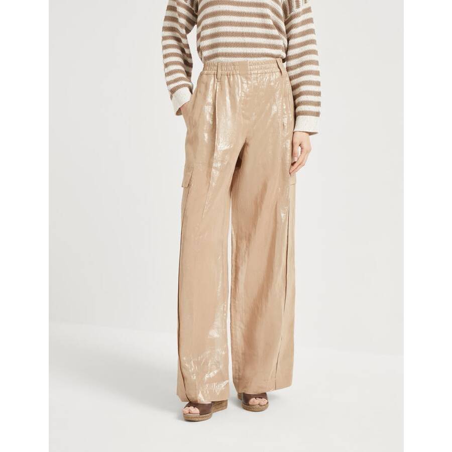 Brunello Cucinelli Women's Beige Wide Leg Trousers
