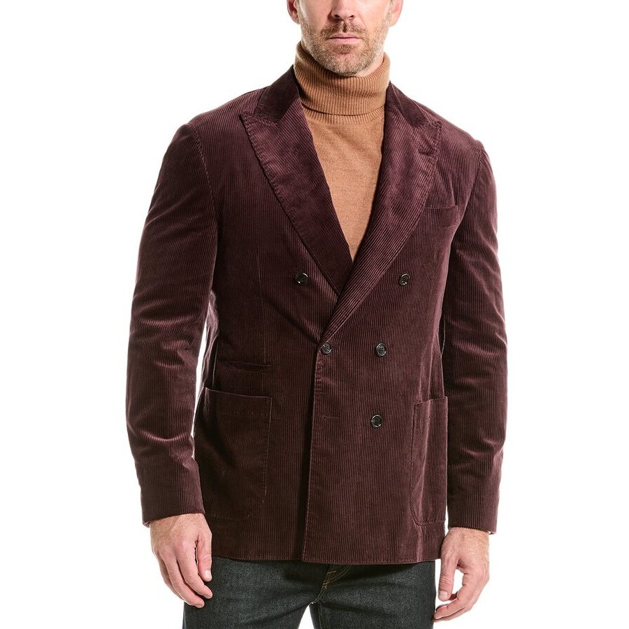 Brunello Cucinelli Corduroy Double-Breasted Blazer — Purple