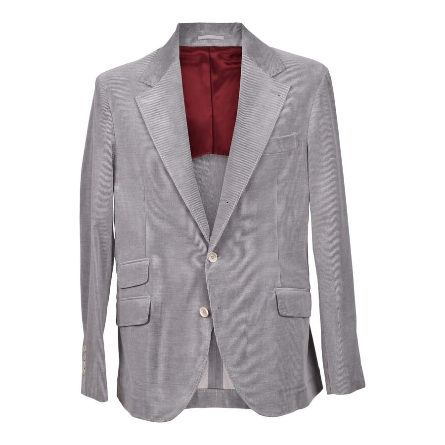 Brunello Cucinelli Men's Gray Wool Blend Corduroy Two Button Blazer