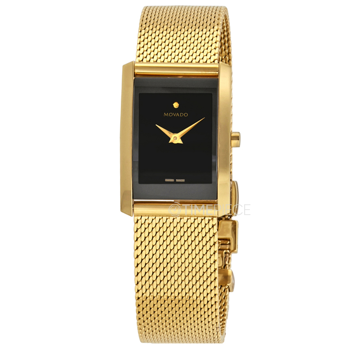 Movado La Nouvelle Black Dial Yellow Gold PVD Ladies Watch 0607189