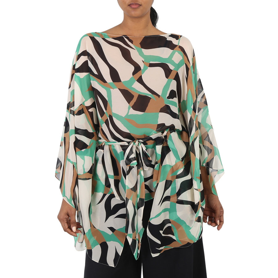 Roberto Cavalli Ladies Green Agate / Black Macro Tiger Twiga Kaftan