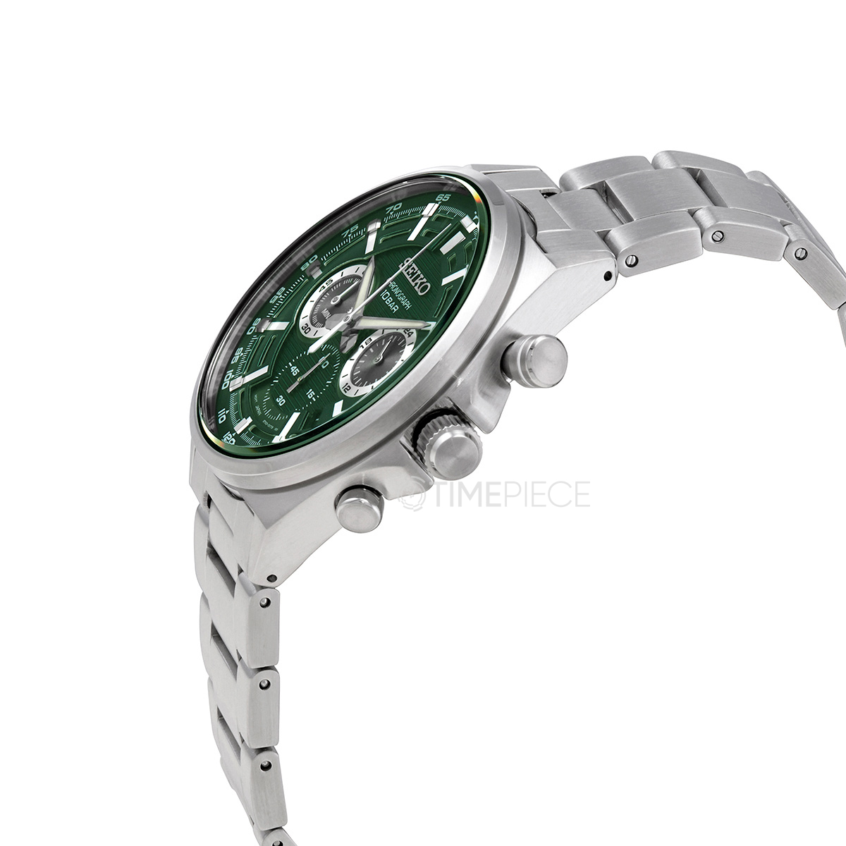 Seiko Chronograph Quartz Green Dial Stainless Steel Mens Watch SSB405P1