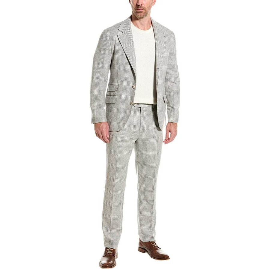 Brunello Cucinelli Pearl Plaid Tailored Suit
