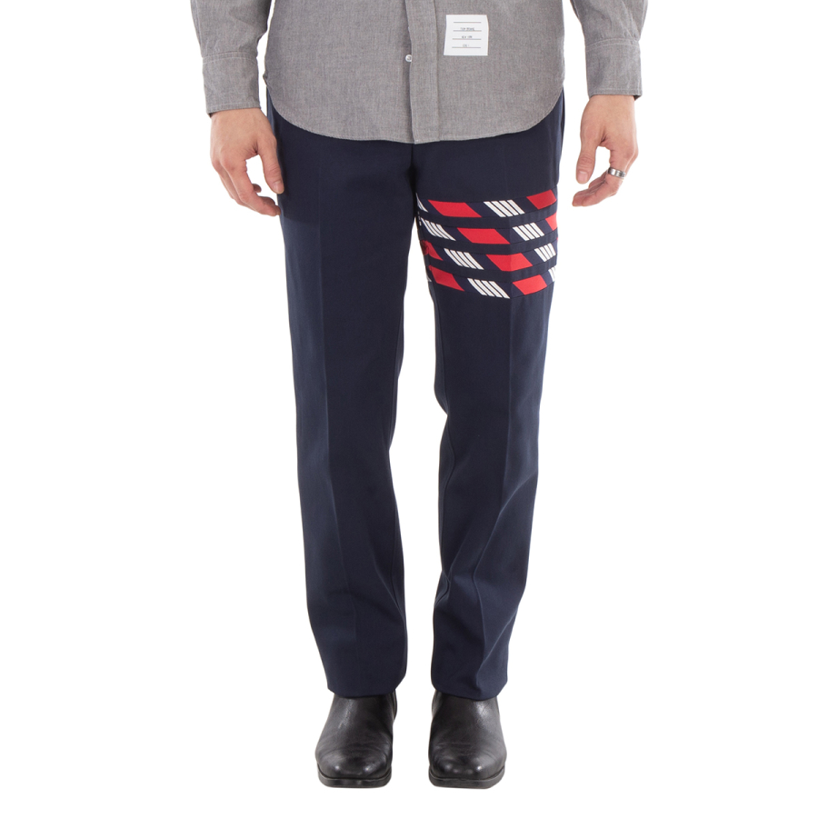 Thom Browne Mens Blue Cotton 4-Bar Chino Trouser