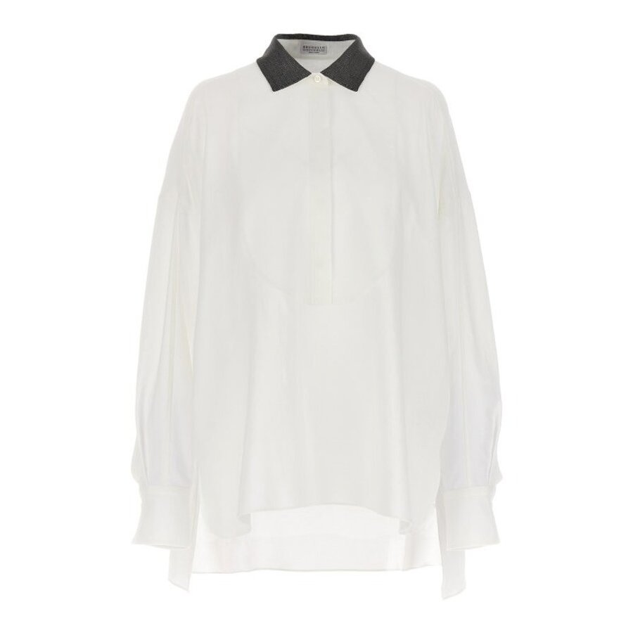 Brunello Cucinelli White Oversized Shirt With Contrast Collar