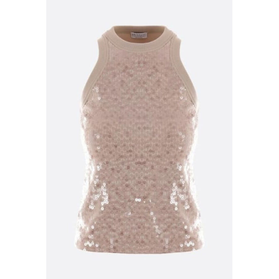 Brunello Cucinelli Wolight Beige Sequin Tank Shirt