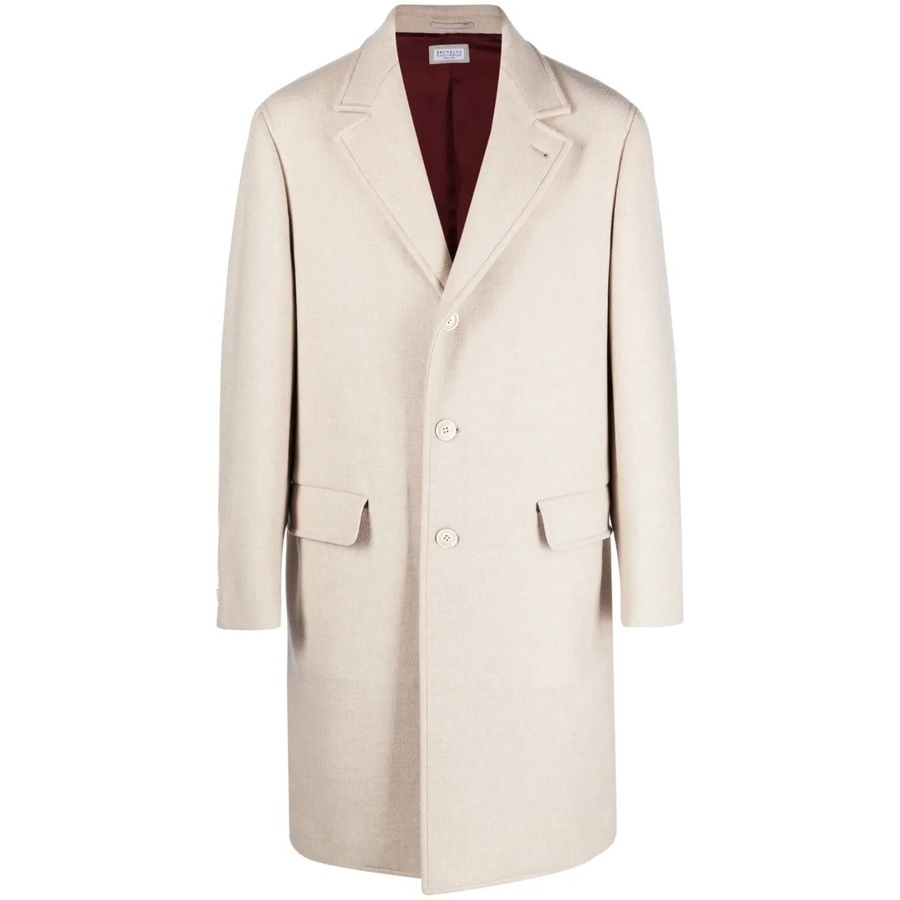 Brunello Cucinelli Mens Off White Single Breasted Coat