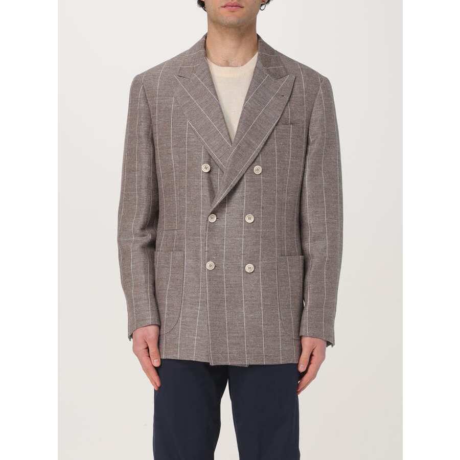 Brunello Cucinelli Bark Linen Wool Double-Breasted Blazer