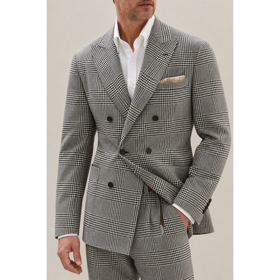 Brunello Cucinelli Prince of Wales Check Wool Blazer — Grey