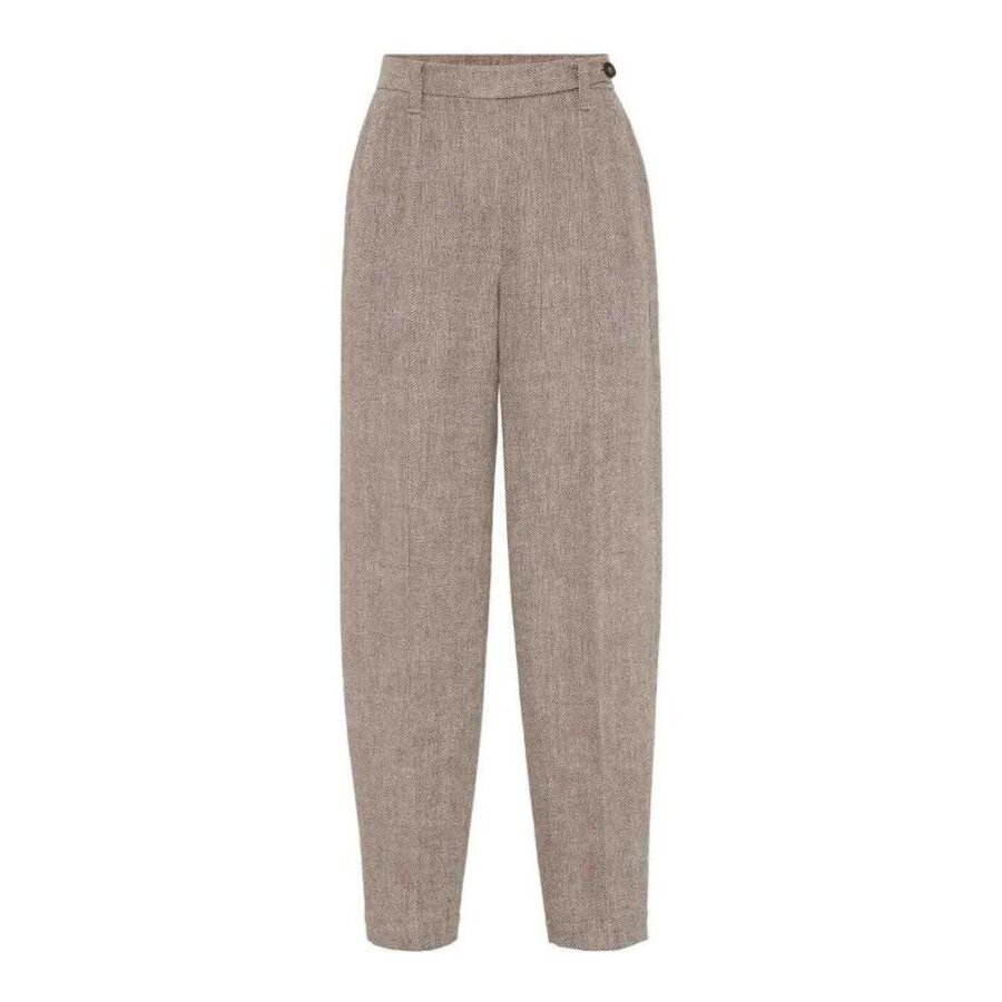 Brunello Cucinelli Wolight Brown Linen Tapered Trousers