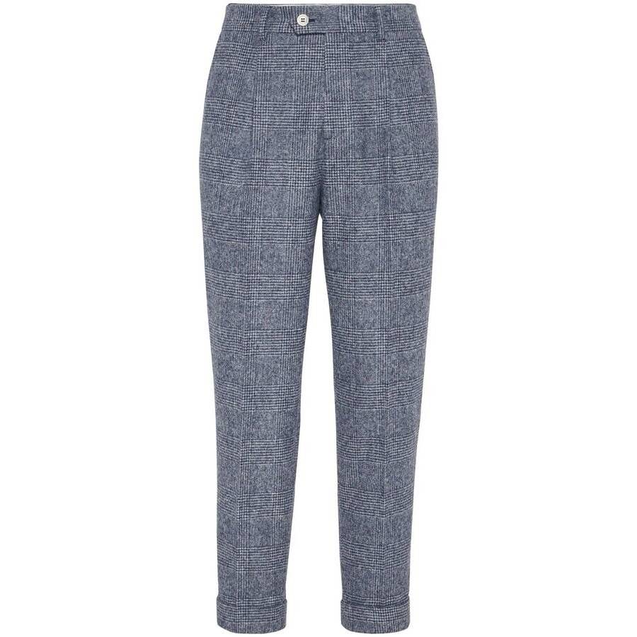 Brunello Cucinelli Gray Plaid Tailored Trousers