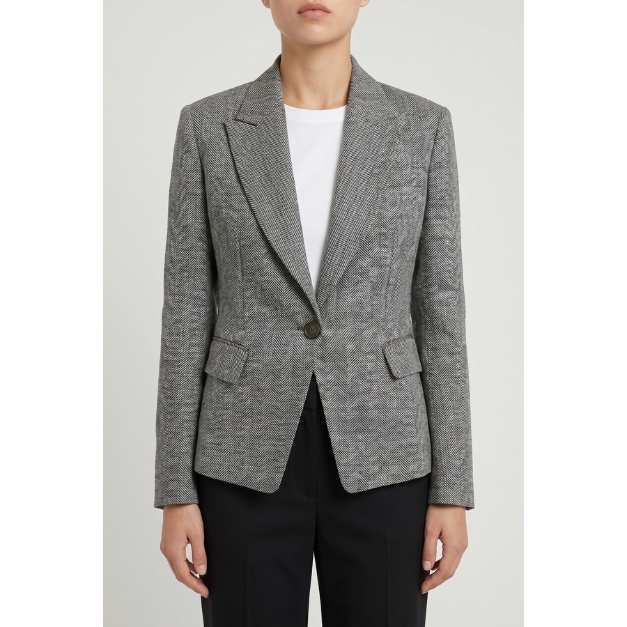 Brunello Cucinelli Black White Linen Tailored Jacket