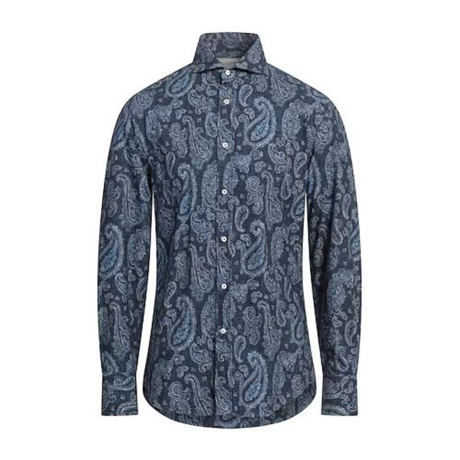 Brunello Cucinelli Blue Paisley Button-Up Shirt