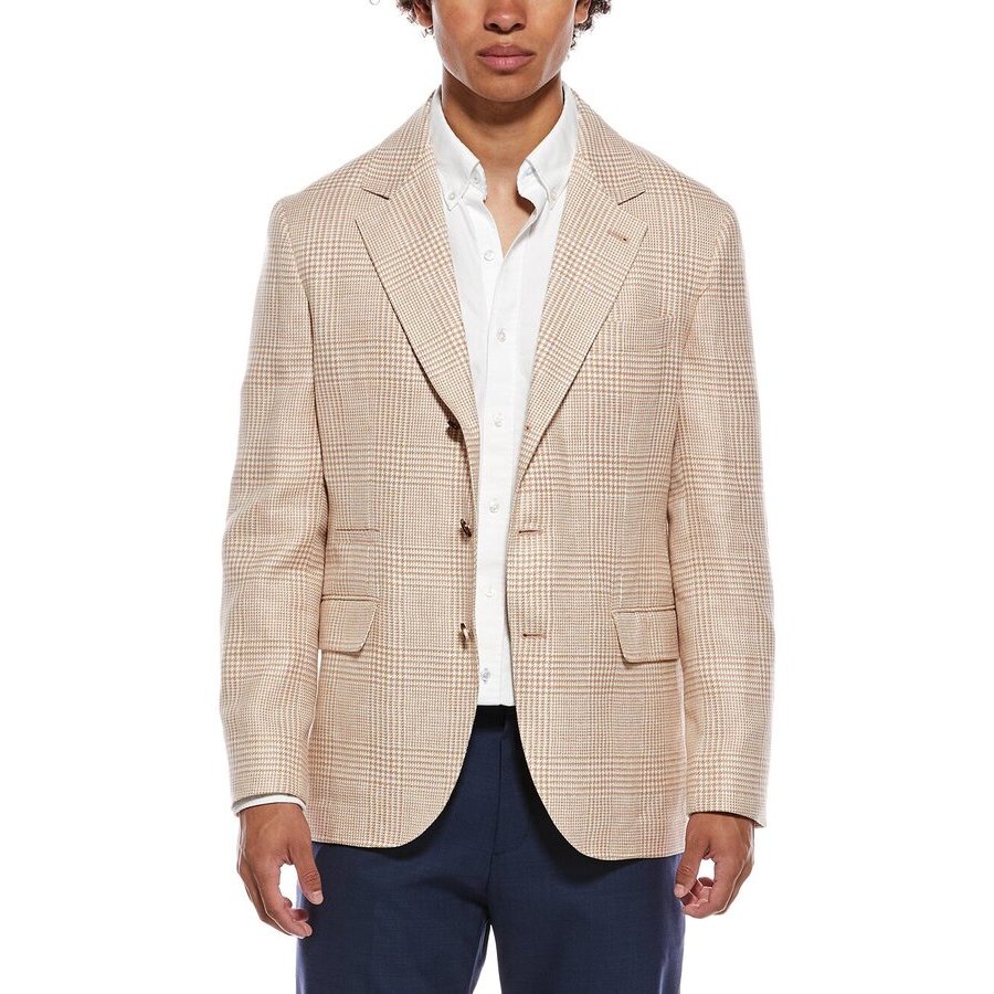 Brunello Cucinelli Papaya Linen Wool Check Blazer