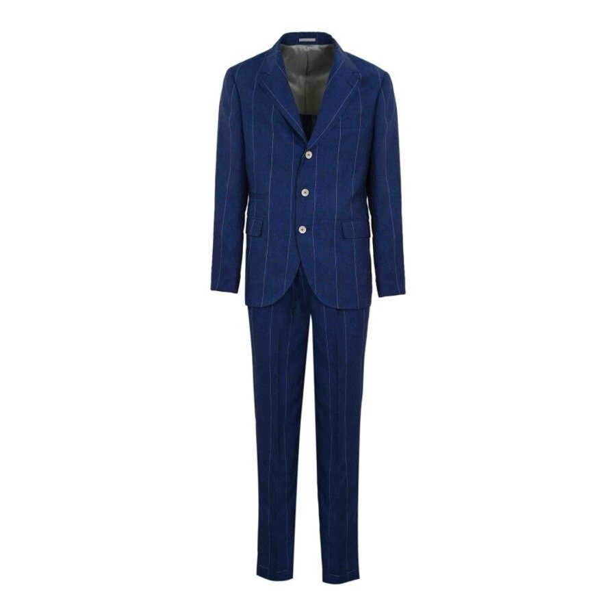 Brunello Cucinelli Indigo Linen Pinstripe Suit
