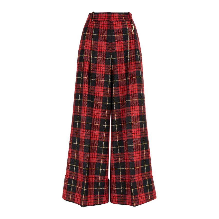 Roberto Cavalli Tartan Virgin Wool Wide-Leg Trousers