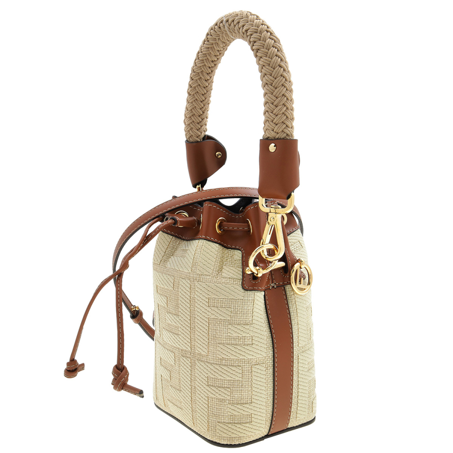 Fendi Small Mon Tresor Straw Bucket Bag
