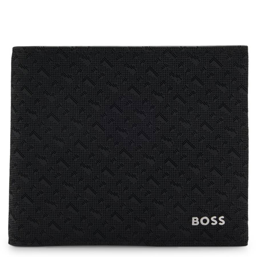 BOSS Billfold wallet with perforated monogram motif - Black Men's Wallets