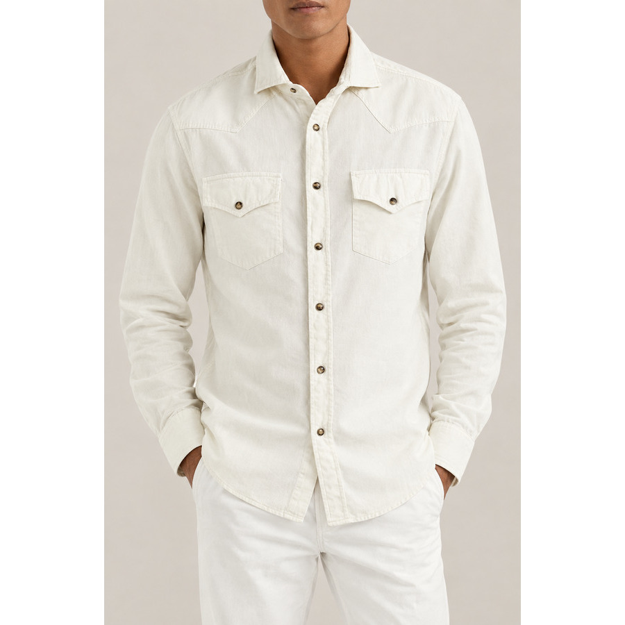 Brunello Cucinelli Men's Off White Cotton Western Shirt