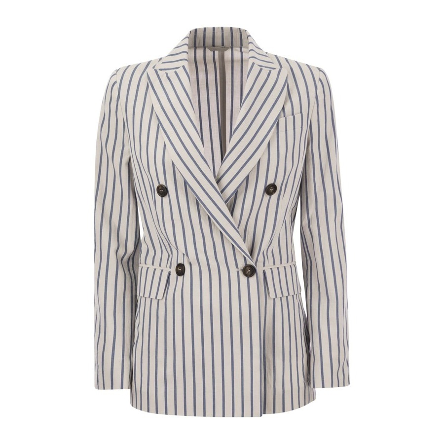 Brunello Cucinelli White Striped Double Breasted Jacket