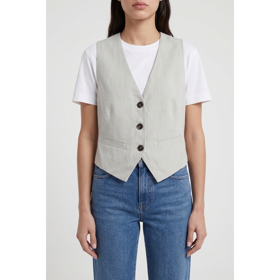Brunello Cucinelli Wolight Grey Linen Blend Vest