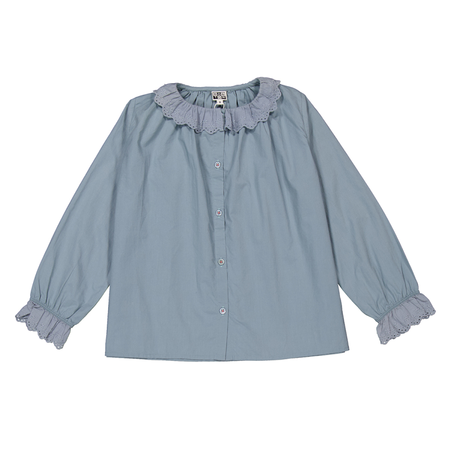 Bonton Girls Blue Popeline Long Sleeves Blouse