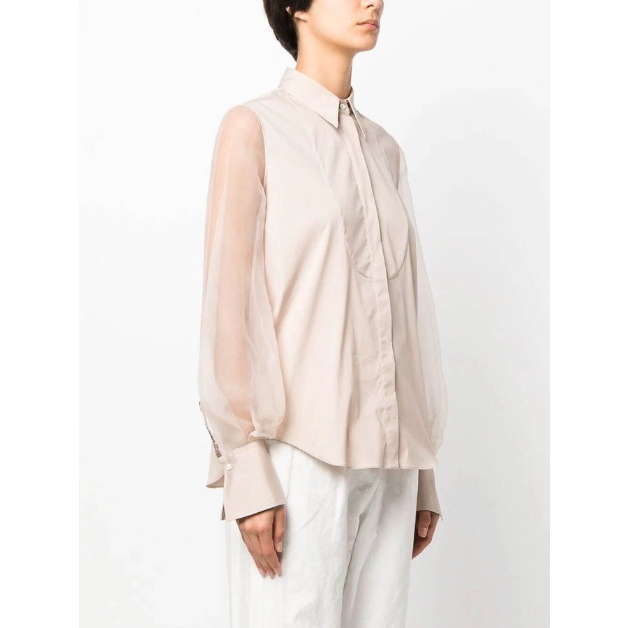 Brunello Cucinelli Sheer Sleeve Pink Beige Blouse