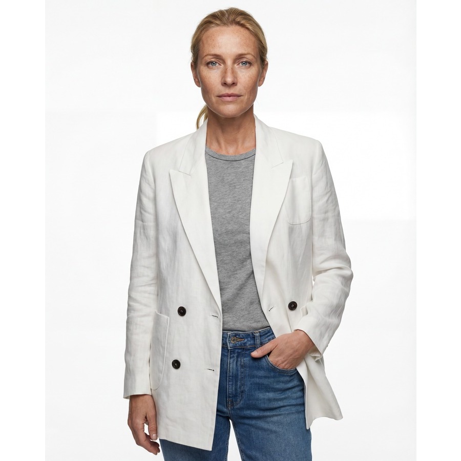 Brunello Cucinelli Optical White Double-Breasted Blazer