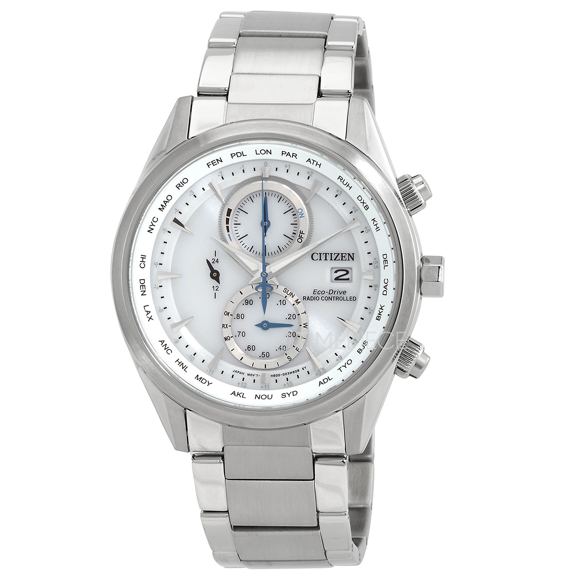 Citizen Eco-Drive Perpetual Alarm World Time Chronograph GMT White Dial ...